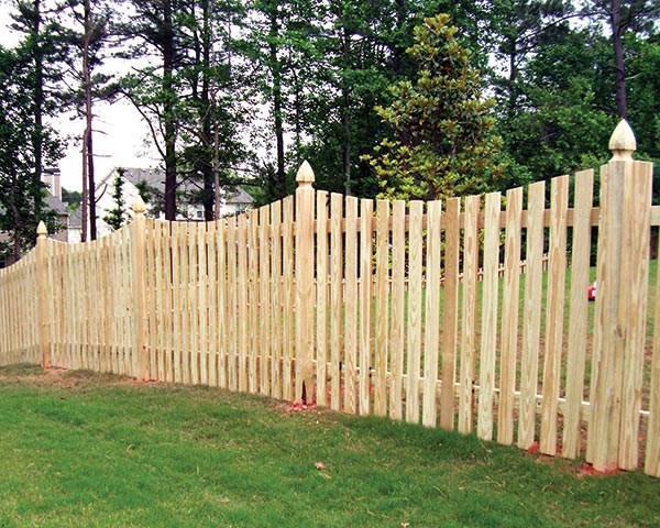 wood picket fence with dip top